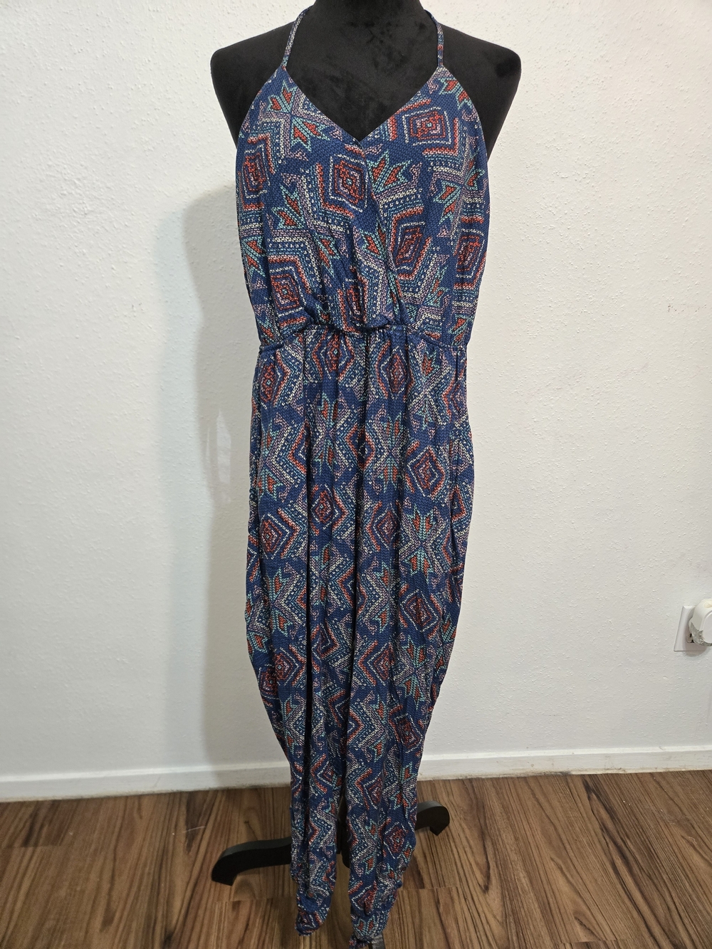 American Rag Blue Geometric Halter Romper
